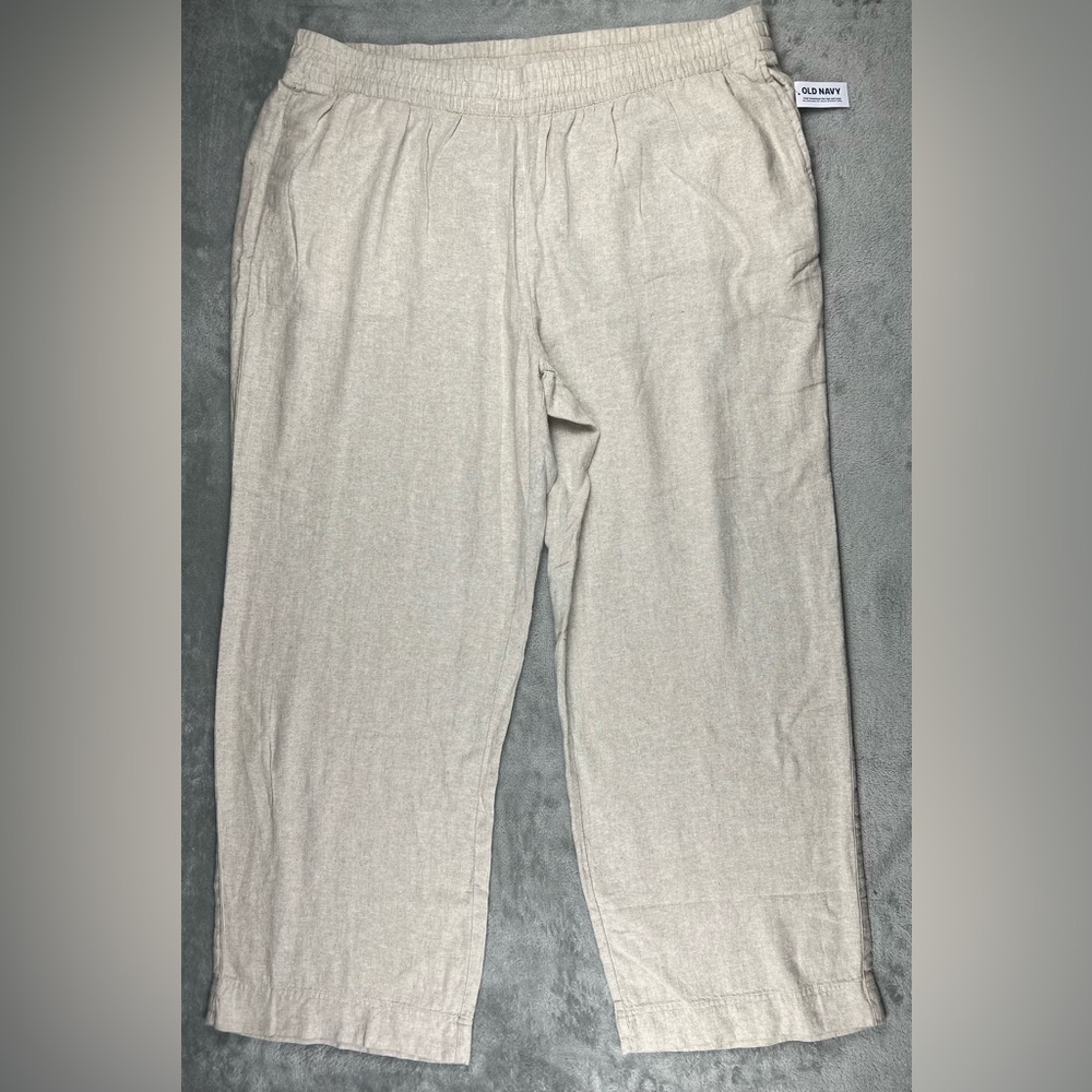 Old Navy Linen Pants Womens XXL Tall High Waisted Wide Leg Natural Beach Coastal